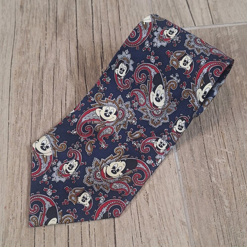 VTG Mickey Mouse Silk Paisley Patterned Tie with Cartoon Design #2036